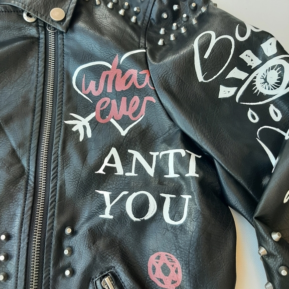 Dope Faux Leather Women's Graffiti Biker Jacket - Picture 4 of 9